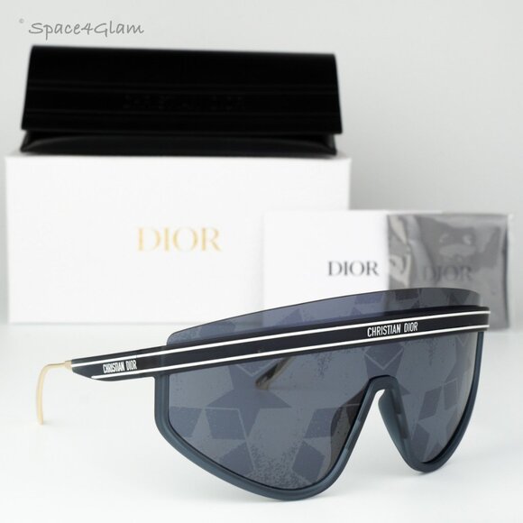 Dior Women Sunglasses Navy Blue Silver Mirror Blue Mask DIORCLUB M2U 31B7 NEW - Picture 1 of 9